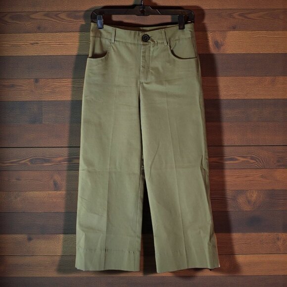 Zara Woman Olive Green Wide Leg Crop Pants XS High Rise Utility Culottes - Picture 2 of 12